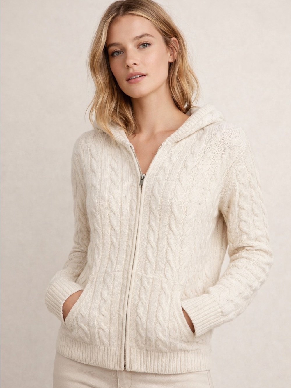House of Harlow 1960 Cable Knit Zip Up Sweater with Hood Size M NWT